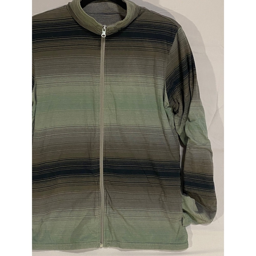 RVCA MENS M FULL ZIP REVERSIBLE SWEATER GREEN STRIPED GRAY SHACKET LONG SLEEVE